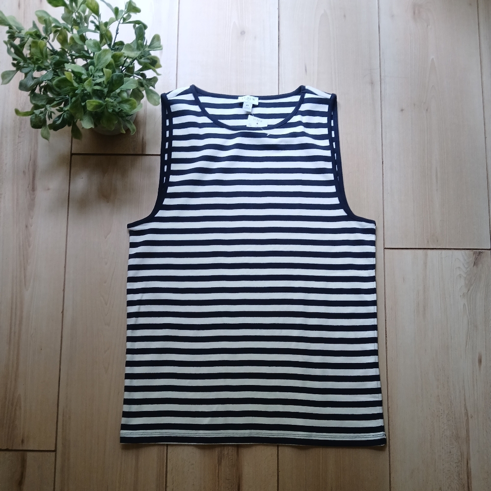 NWT J.Crew Sleeveless Tank Top Size X-Large! Striped! Dark Navy & White!